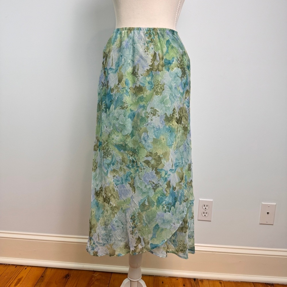 Vintage Floral Watercolor Skirt Set Womens 6P Short Sleeve Layered Garden Party - Picture 12 of 15